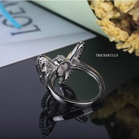 Butterfly Skull Multicolor Lab Gem Stone Pave Ring Glam Punk Size 6 7 8 9 New! - Picture 4 of 6